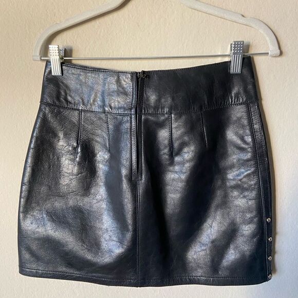 Iconic Anthony Vaccarello Genuine Leather Mini Black Skirt Ring Size 0 - Picture 16 of 17